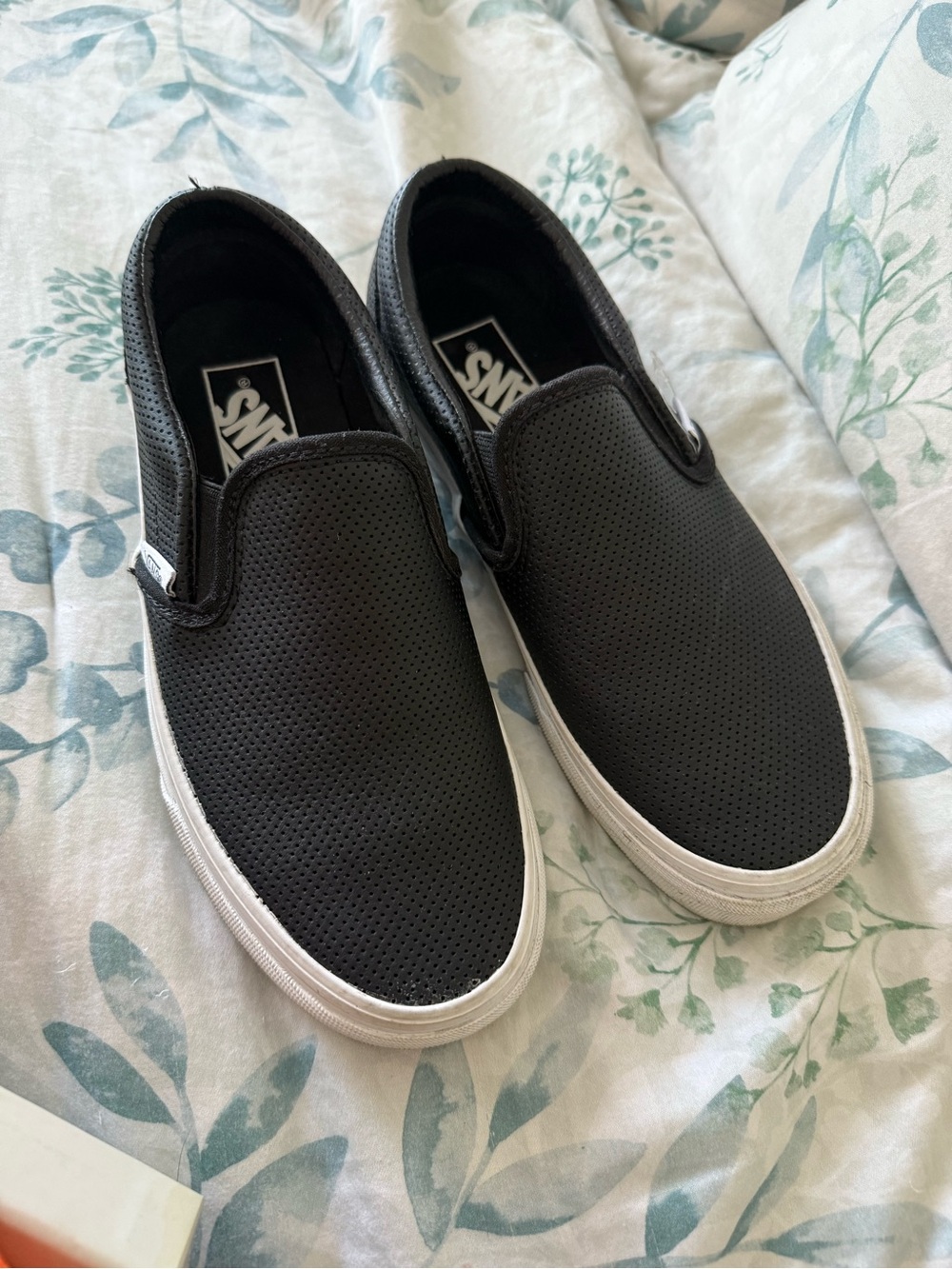 Vans Black Perforated Slip-On Loafers with White Sole